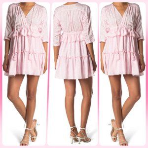 Napean Sea Road Light Pink Floral Print Ruffle Tiers Mini Dress Size - Large